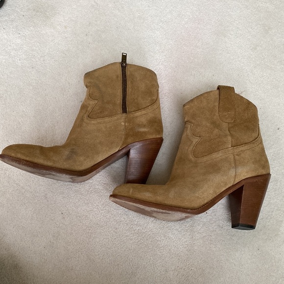 Saint Laurent Paris Dark Tan Suede Heeled Zip up Booties - Picture 2 of 16